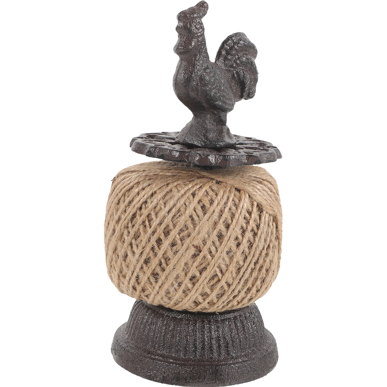 Vintage Decor Home Accessory Sturdy Rooster Statue Tool Decorative Spool with Rope Iron Reusable Desktop