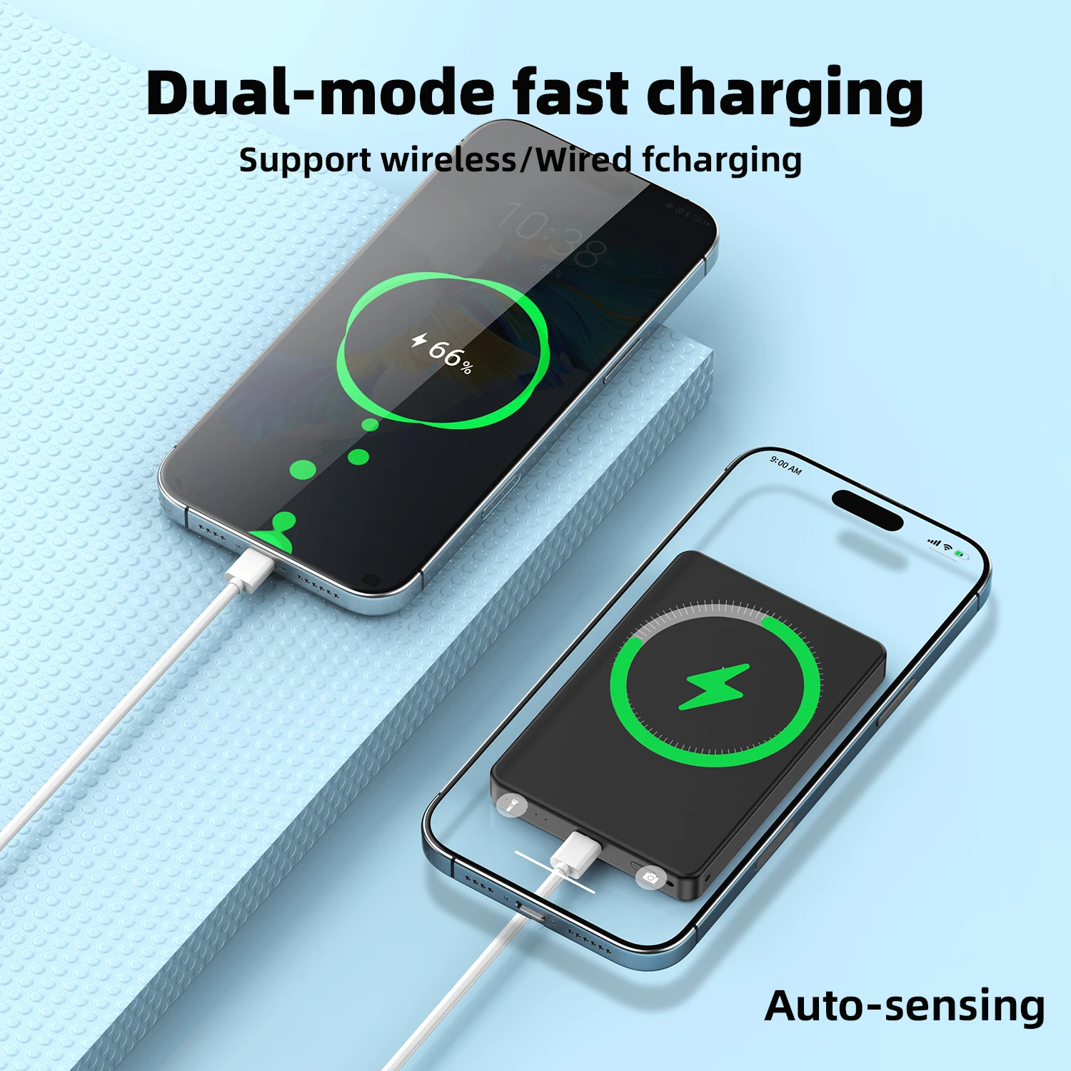Magnetische Powerbank 5000 mAh, kabelloses tragbares Ladegerät mit USB-C, kompatibel mit 16/16 Plus/16 Pro/16 Pro Max15/15 Plus/15 Pro/15 Pro Max, für iPhone 14/13/12 Serie
