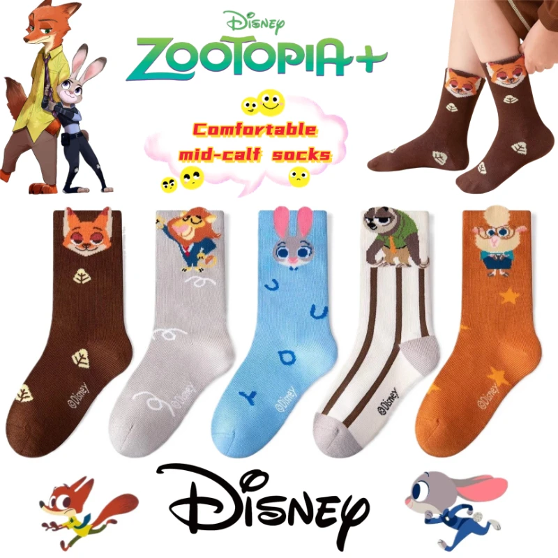 

Милые мультяшные носки Disney Zootopia с Джуди Хоппс и Ником Уайлдом для мальчиков и девочек, удобные и дышащие носки до середины икры.
