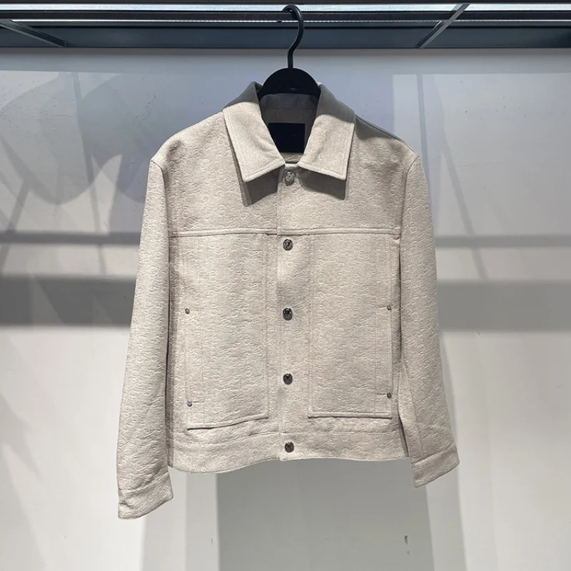 

Original Design Spring 2025 Men's Casual Khaki Workwear Jaet Collar Stand up Embroidery Breathable Long Sve Outerwear