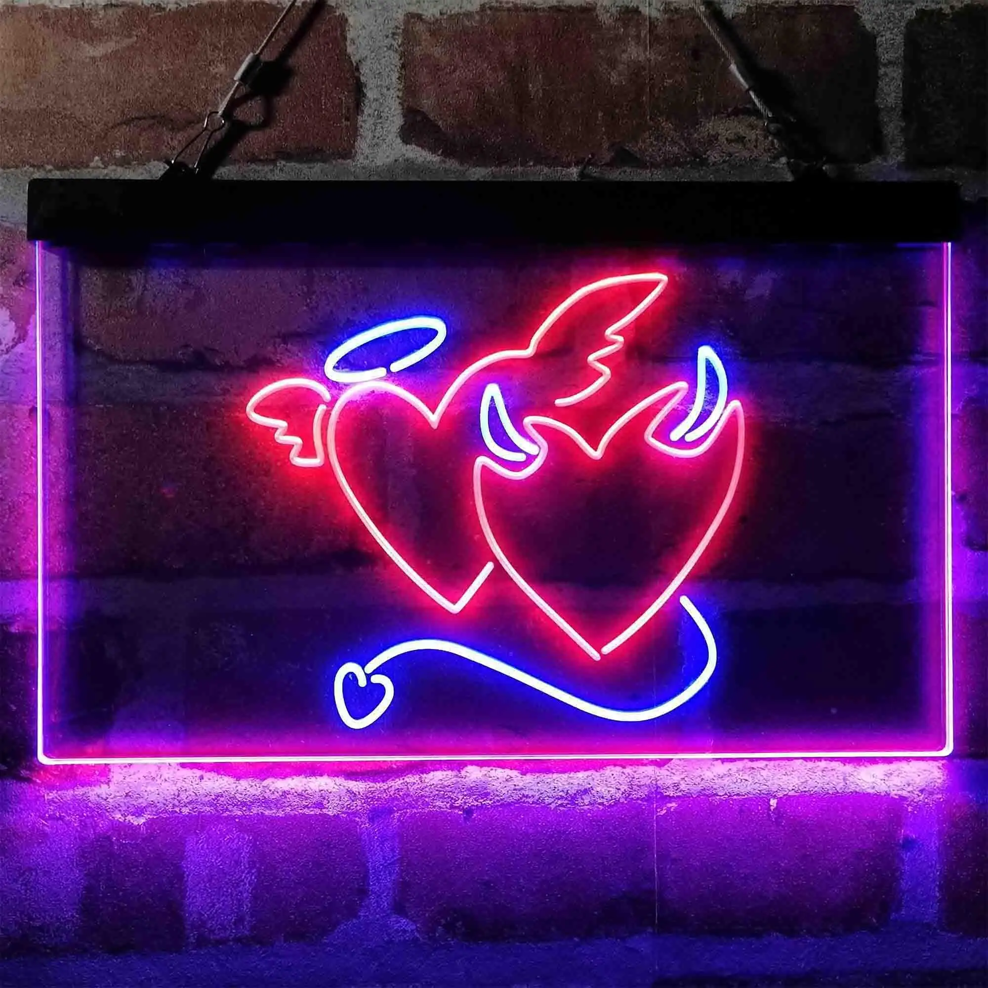 Angel and Devil Heart Love Dual Color Led Neon Sign st6-i4056