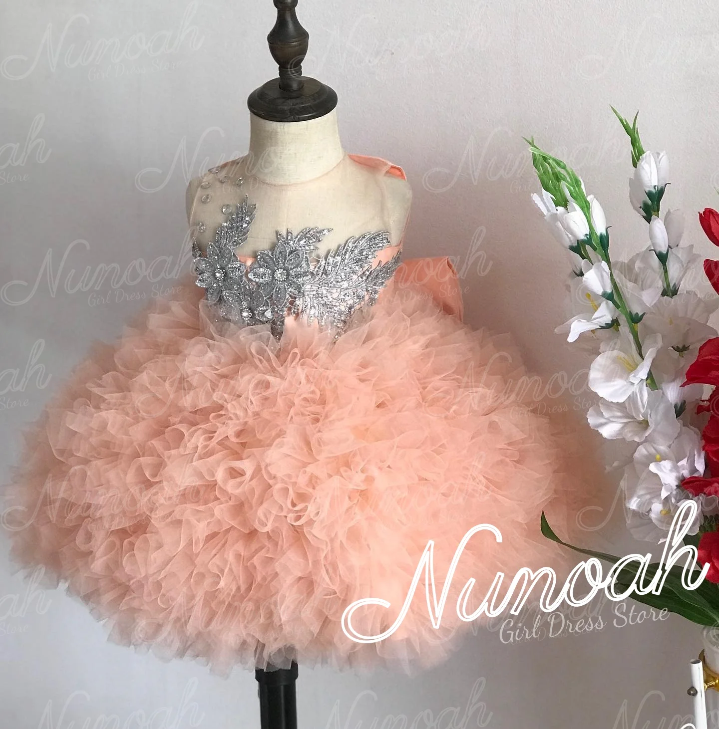 Pink Flower Girl Dresses for Wedding Lace Appliques Layered Girl Birthday Gowns Knee Length First Communion Gowns Customize