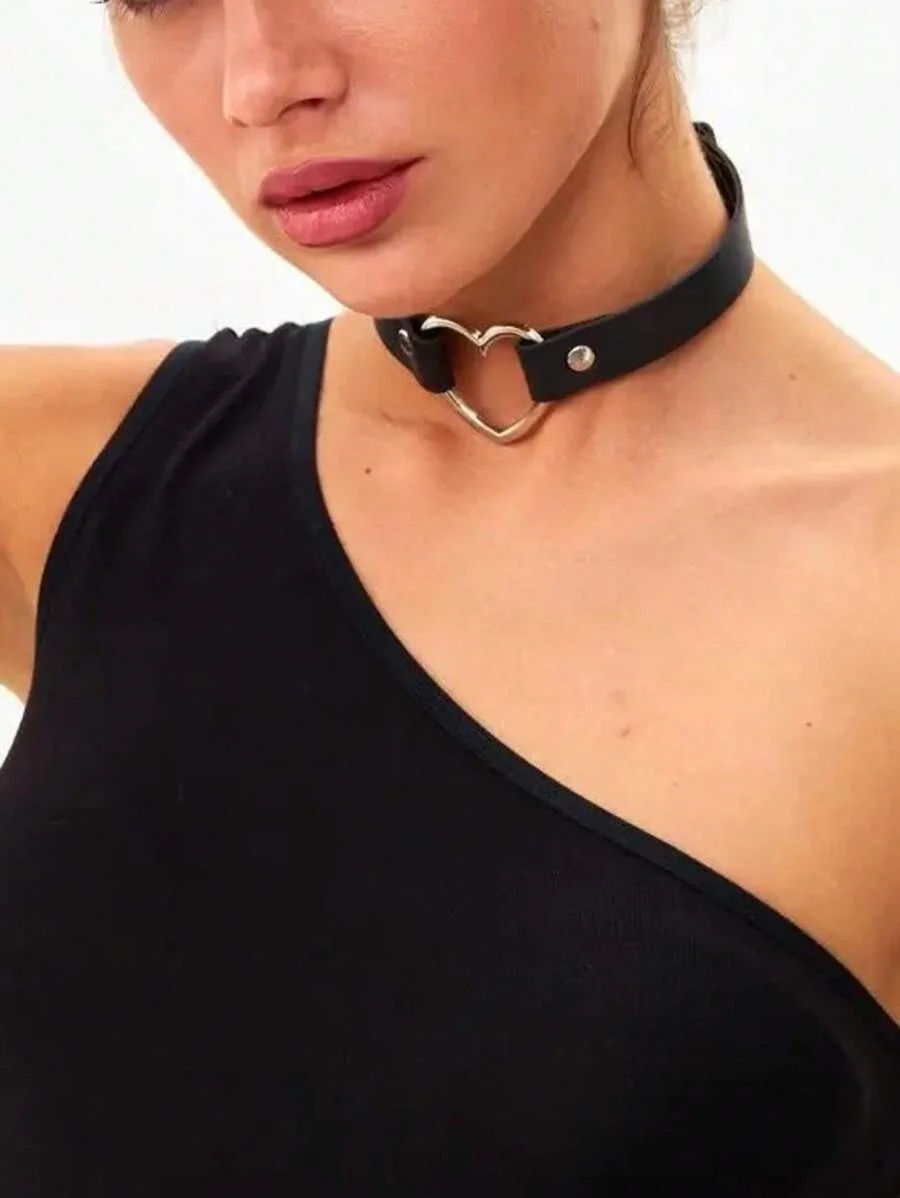 Персонализированное модное ожерелье из искусственной кожи в стиле панк, хип-хоп, готический персиковый воротник в форме сердца, трендовый кожаный воротник с сердечком любви