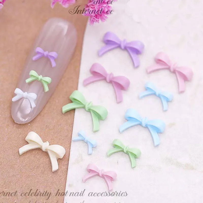 50Pcs Mixed Ballet Bow Nail Art Charms 3D Pink White Mixed Size Sweet Versatile Resin Decoration DIY Accessories