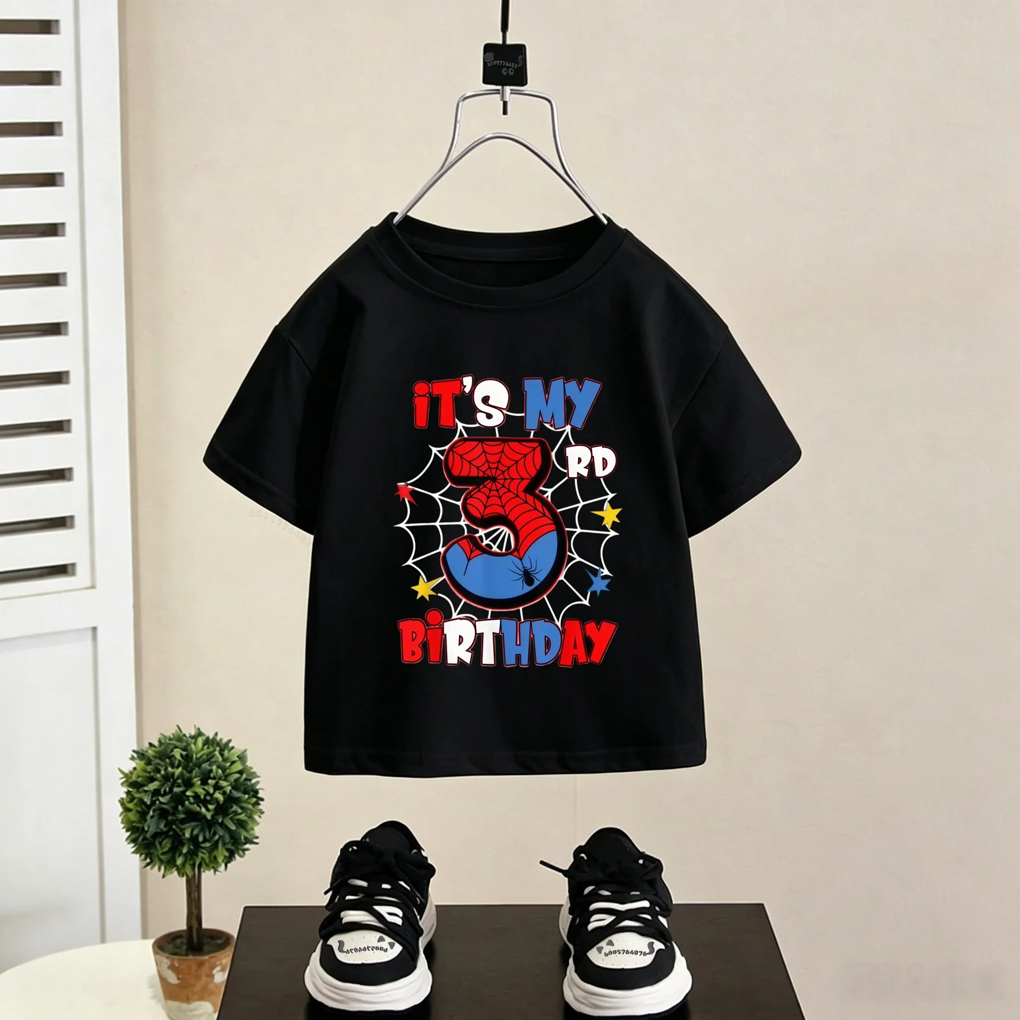 Latest children's 100% cotton T-shirt - Hero Spider Web Digital Birthday Party Gift Print Round Neck Casual Shirt
