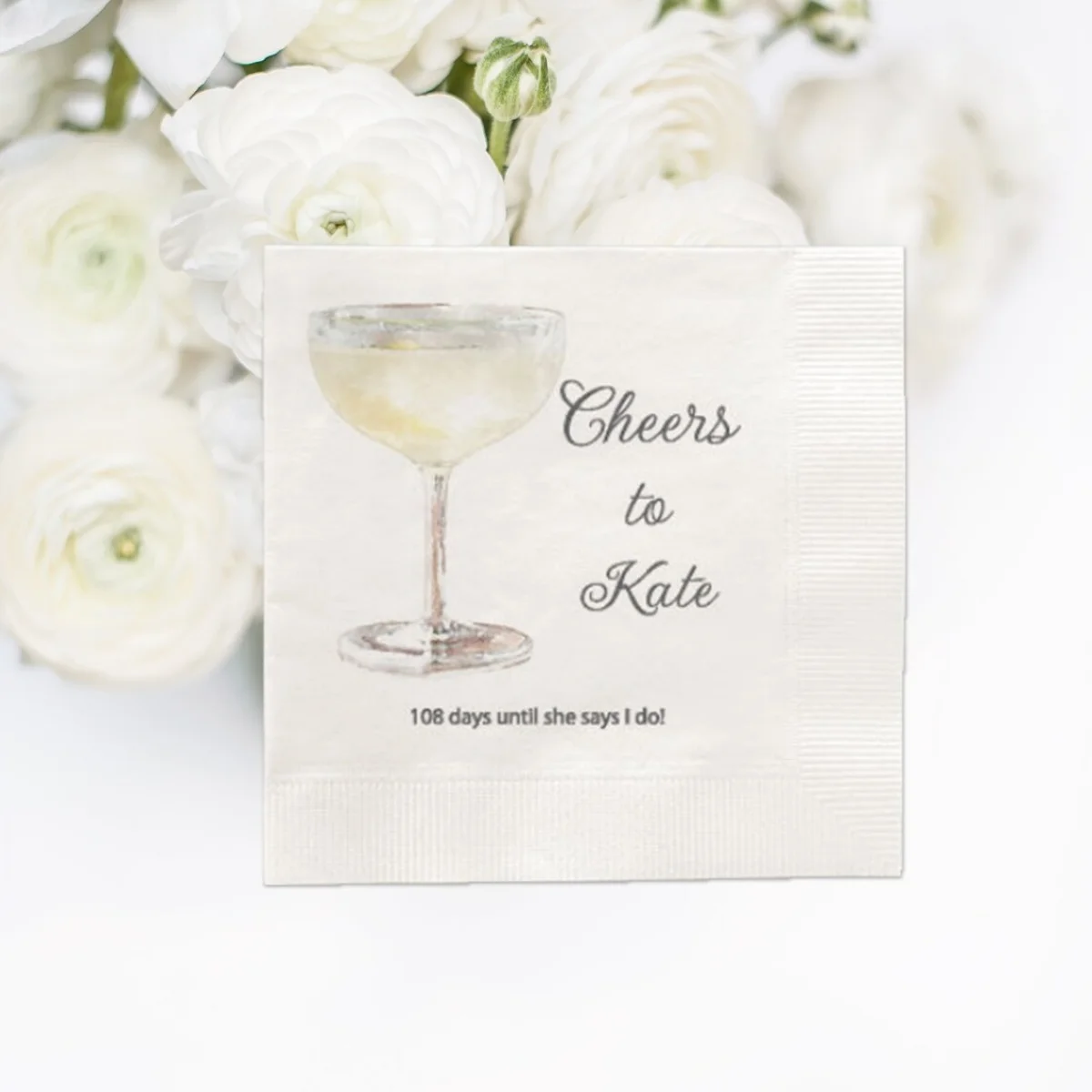 Coupe Champagne Glass Bridal Shower Personalized Napkins, Champagne Luncheon Custom Napkins, 100 Cocktail Napkins, Soon to be Mr