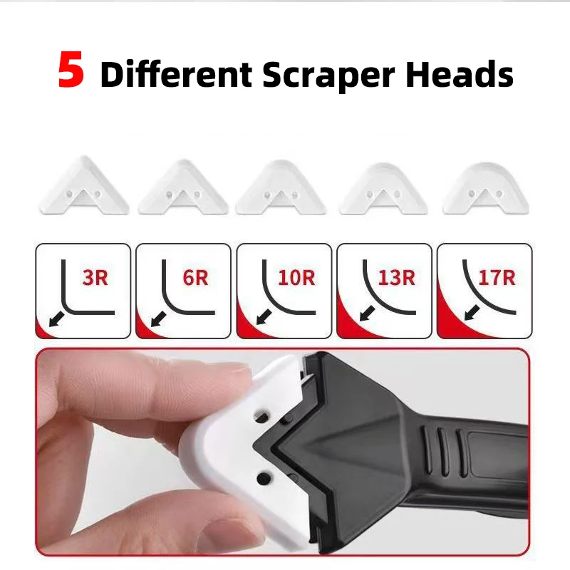سيليكون مكشطة ممسحة مزيل الصمغ سكين السد زاوية الجمال الكراك مجرفة أداة الجص مكشطة عدة مع 5 قطعة رأس مكشطة #3