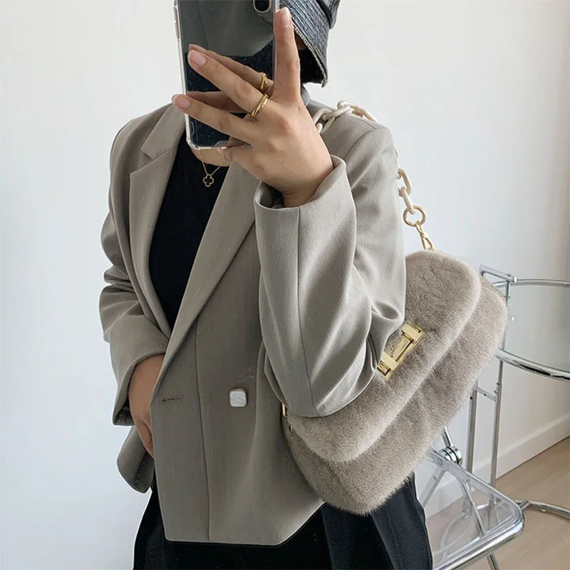 Women's New Shoulder Bag Fashionable 100% Mink Hair Desigh Sense Handbag Korean Large Capacitry Casual Commuter Bag