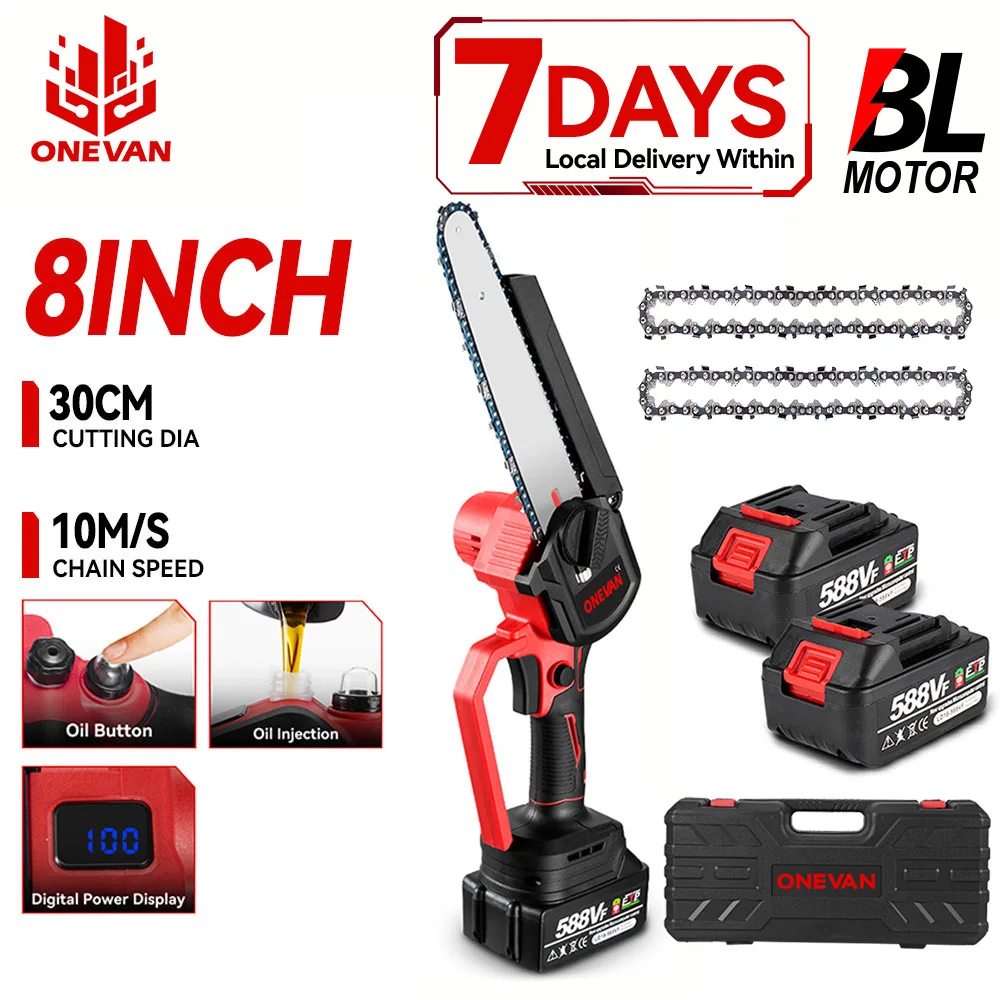 ONEVAN 45000 tr/min tronçonneuse électrique sans fil sans brosse outil de coupe du bois Portable 4500W puissance 8 pouces scie pour broche de batterie Makita