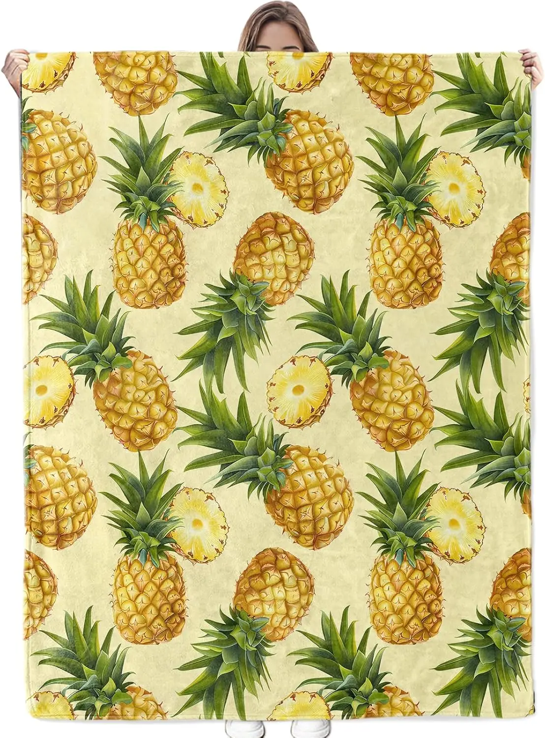 Fresh Pineapple Blanket - Ultra Soft & Cozy Flannel Throw Blankets, Lightweight, Warm & Fuzzy - Perfect for Couch, Bed,