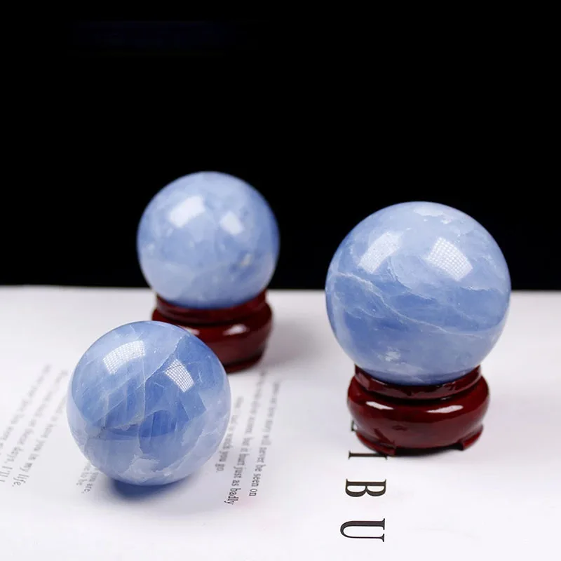 كرة كريستال سيليستيت زرقاء طبيعية كرة سيليستين كرة الريكي شفاء كوارتز فنغشوي ديكور المنزل مع حامل خشبي #2
