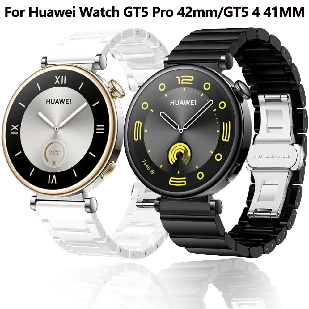 

18mm Watch Band for Huawei Watch GT5 4 41mm Ceramic+Metal Bracelet Wristband for Huawei Watch GT5 Pro 42mm Fashion Wrist Straps