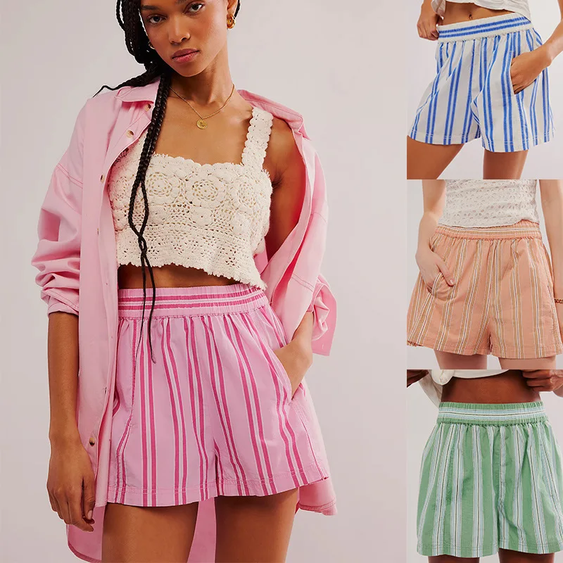Women Athletic Shorts Women's Striped Shorts Drawstring High Waisted Casual Summer Shorts Womens Going Out Pants Y2k