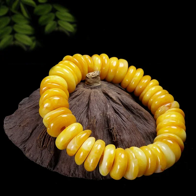 

Natural Amber Old Beeswax Cake Baltic Amber Chicken Oil Yellow Hand Beads for Men and Women Bracelet Homme Natural Amber Stone