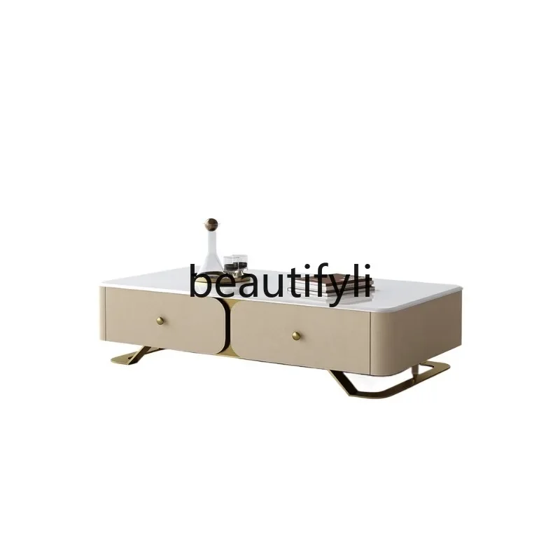 

Natural luxury stone coffee table Light luxury home living room High-end rectangular designer coffee table