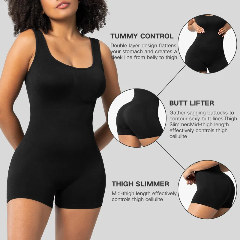 Plus Size Women Sports Corset Romper Simple Waist Fitted Belly Contracting and Hip Lifting Exposed Back Beauty Boxer Jumpsuit