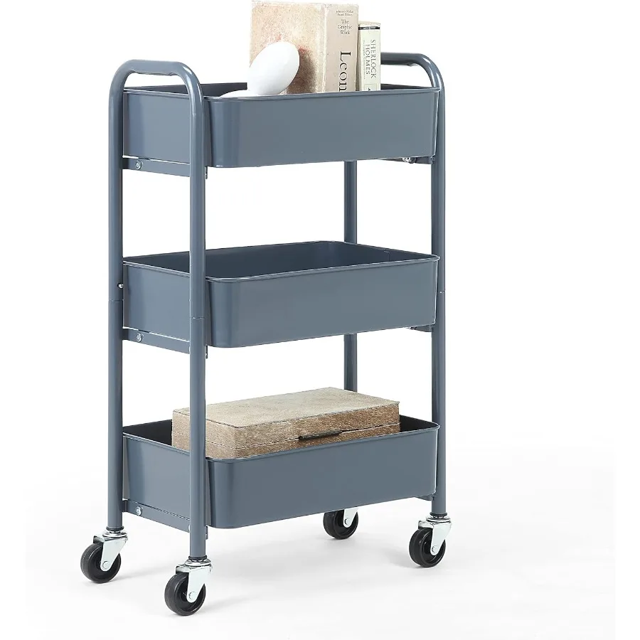 

SunnyPoint 3-Tier Delicate Compact Rolling Metal Storage Organizer - Mobile Utility Cart Kitchen Under Desk Cart with Caster Wh