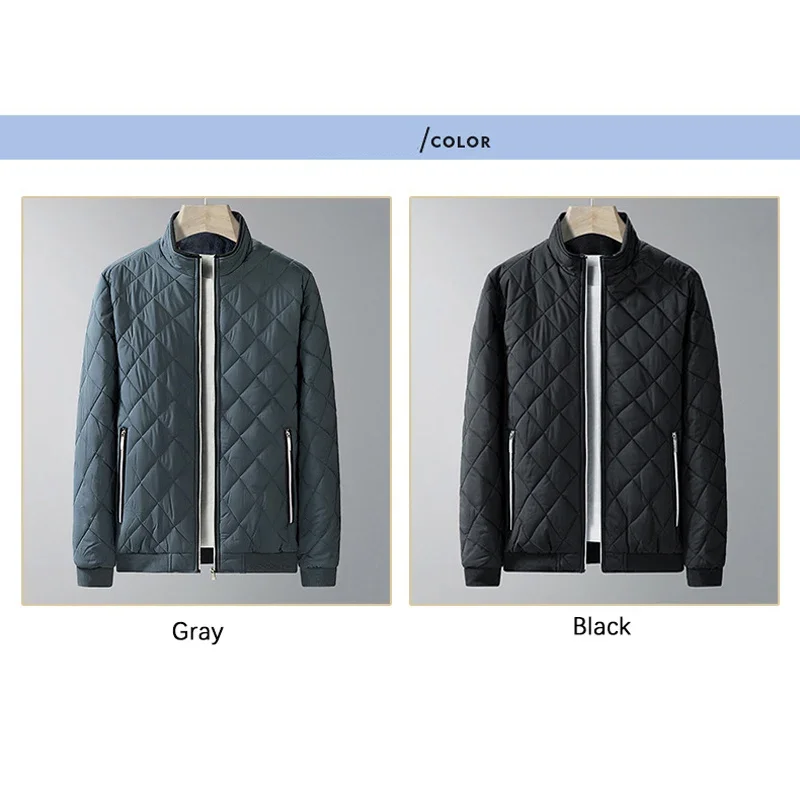 Men Parkas Solid Color Stand Quilting Mens Jacket 2024 Autumn Business Casual Fashion Outerwear Winter Coat Men