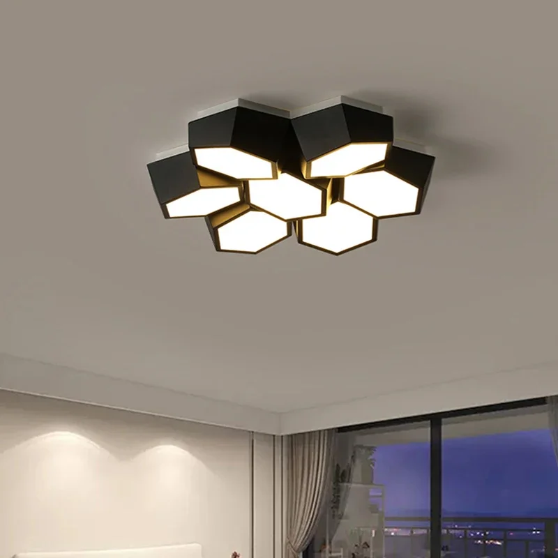 Modern Geometry Led Ceiling Lights White Black Alloy Ceiling Chandelier Lighting For Living Room Bedroom Home Decor Ceiling Lamp