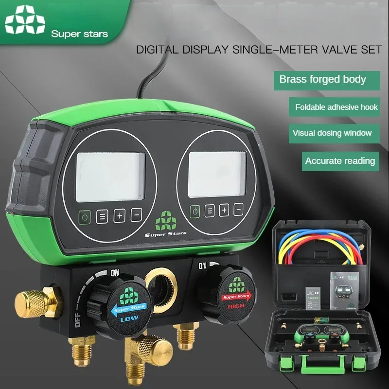2-Valve Digital Manifold Gauges ST-B268D Home Use Refrigeration HVAC Table Set Tool R22 R32 R600 R410A R134A