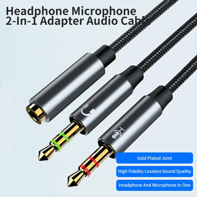 Adapter słuchawkowy mikrofon słuchawkowy Y kabel splittera 3.5mm AUX Stereo męski na żeński Separator wtyczek mikrofonowych z separatorem mikrofon Audio