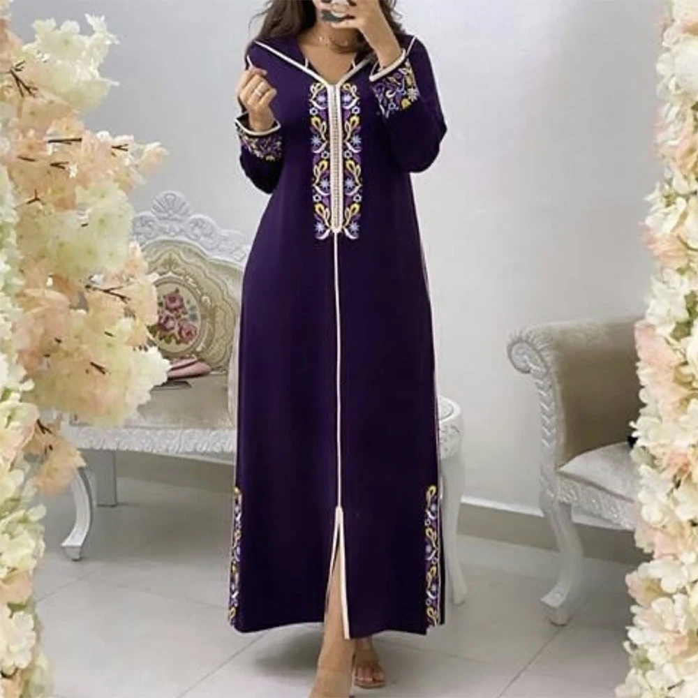 Imagem -03 - Vestido Kaftan Marroquino com Capuz Feminino Jellaba Bordado Hijab Floral Dubai Elegantes Vestidos Longos Moda Verão 2023