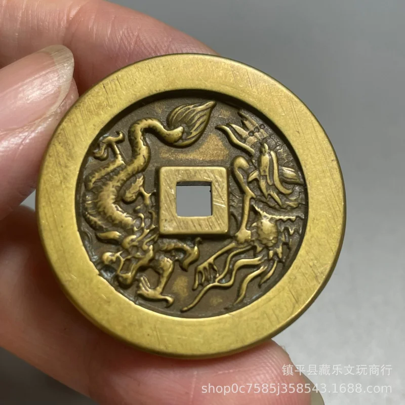 3.4cm diameter thickened copper , Zhengde Tongbao dragon and phoenix design, fortune-bringing coin with square hole, Qi