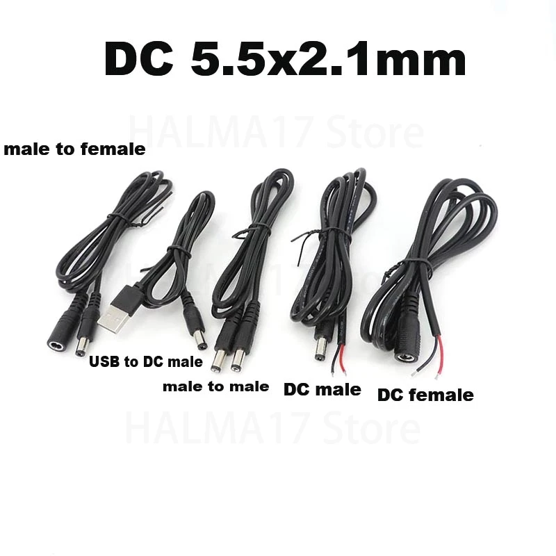 Kabel pengisi daya DC kabel pengisi daya 5.5x2.1mm DC Jack Plug Pria Wanita konektor kawat J17