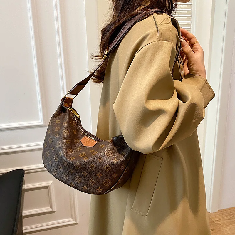 Cross-border Retro Color Block Jiaozi Bag New Fashion Large Capacity Crescent Bag Casual Shoulder/Sling Bag