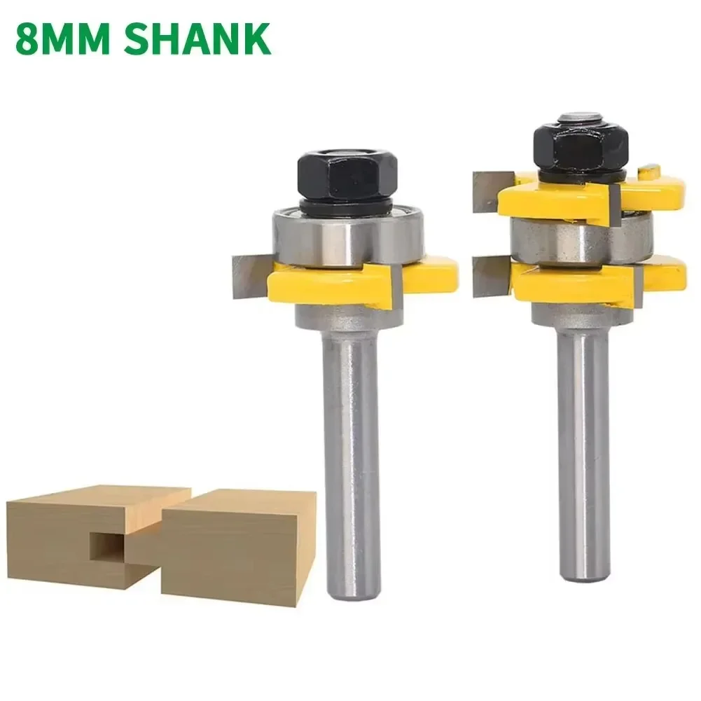 2PC/Set 8MM Shank Milling Cutter Wood Carving Tongue & Groove Joint Assembly Router Bit Set 3/4