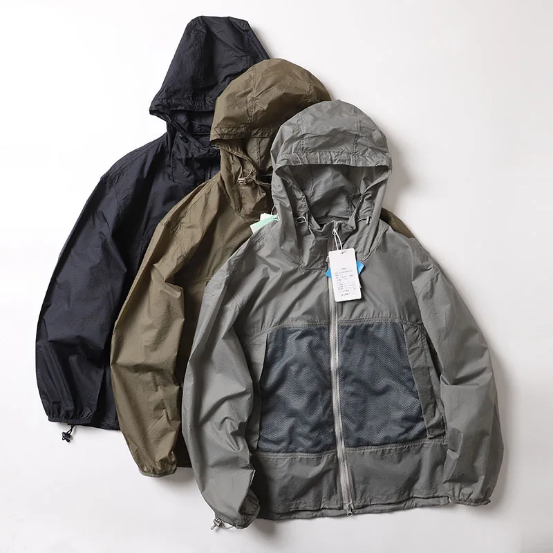 Men's Outdoor Summer Loose Casual Breathable Waterproof Hooded Jacket Mesh Hole Sunscreen Clothing Skin Clothes Trendy