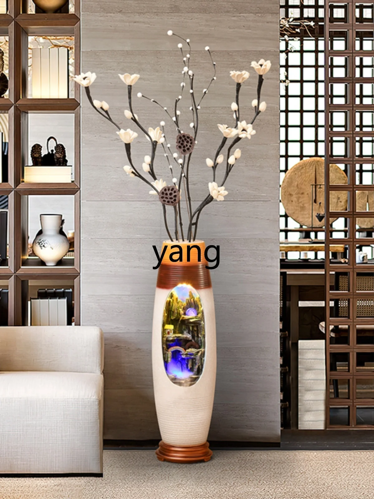 CX Living Room Large Floor Vase Flowing Water Ornaments Circular Floor Flower Holder Fortune Decoration