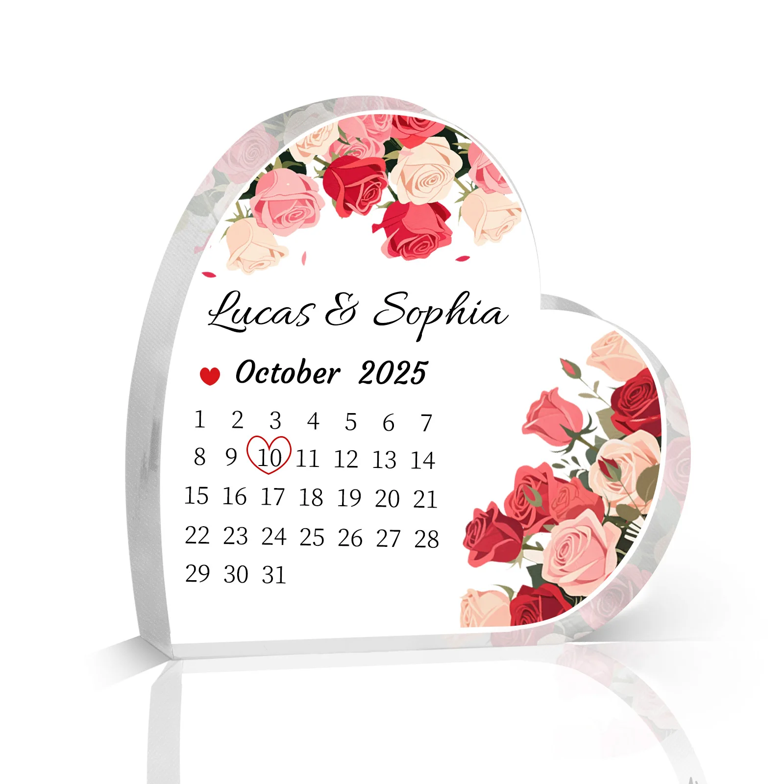 

Custom Date Acrylic Block for Wedding Anniversary Valentine‘s Day Gift, Personalized Heart Plaque Romantic Couples Home Decor