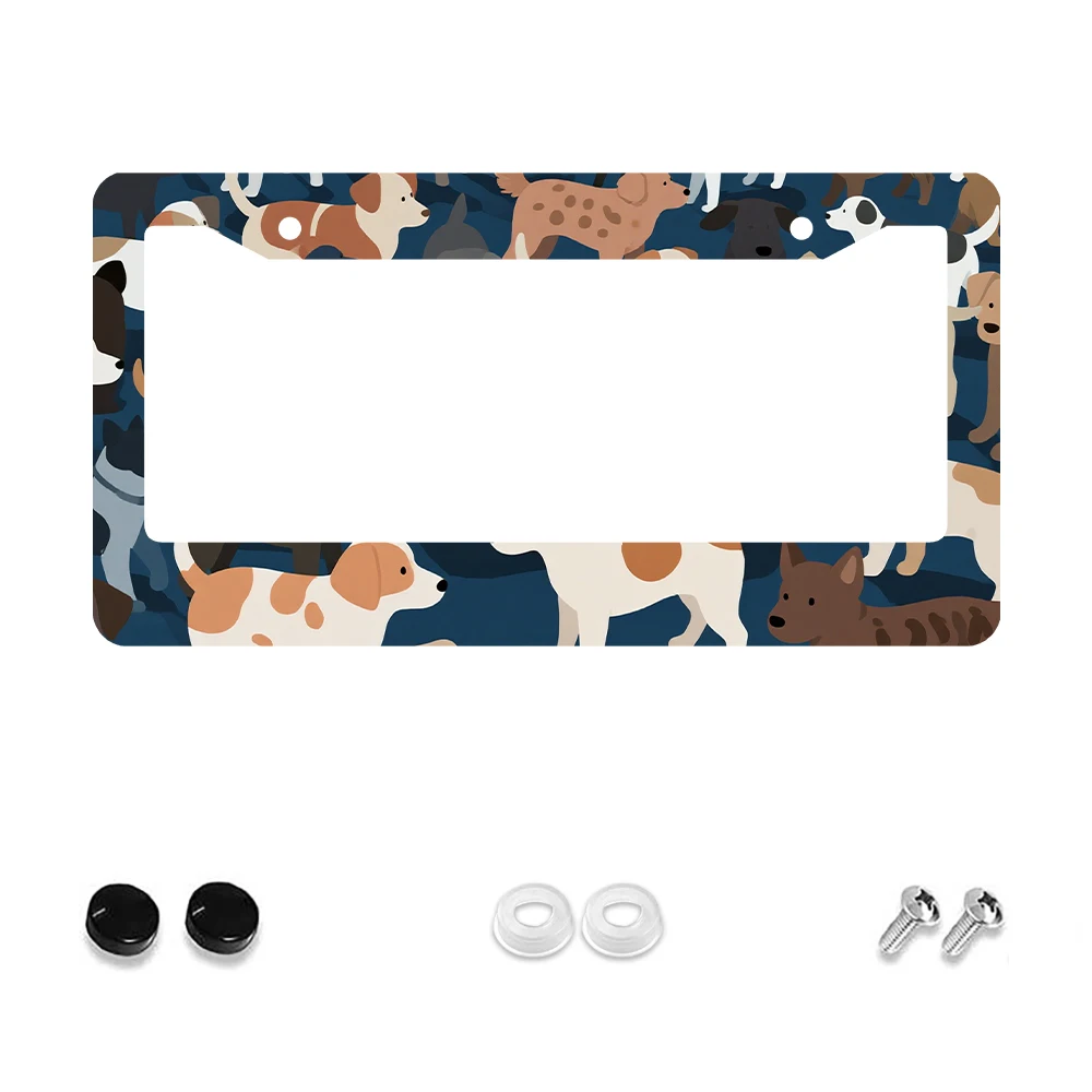 

1pc Colorful Dog Pattern 2-Hole License Plate Frame, Aluminum Material, 6x12 Inches with Screw Set, Fun Cartoon Design for Car