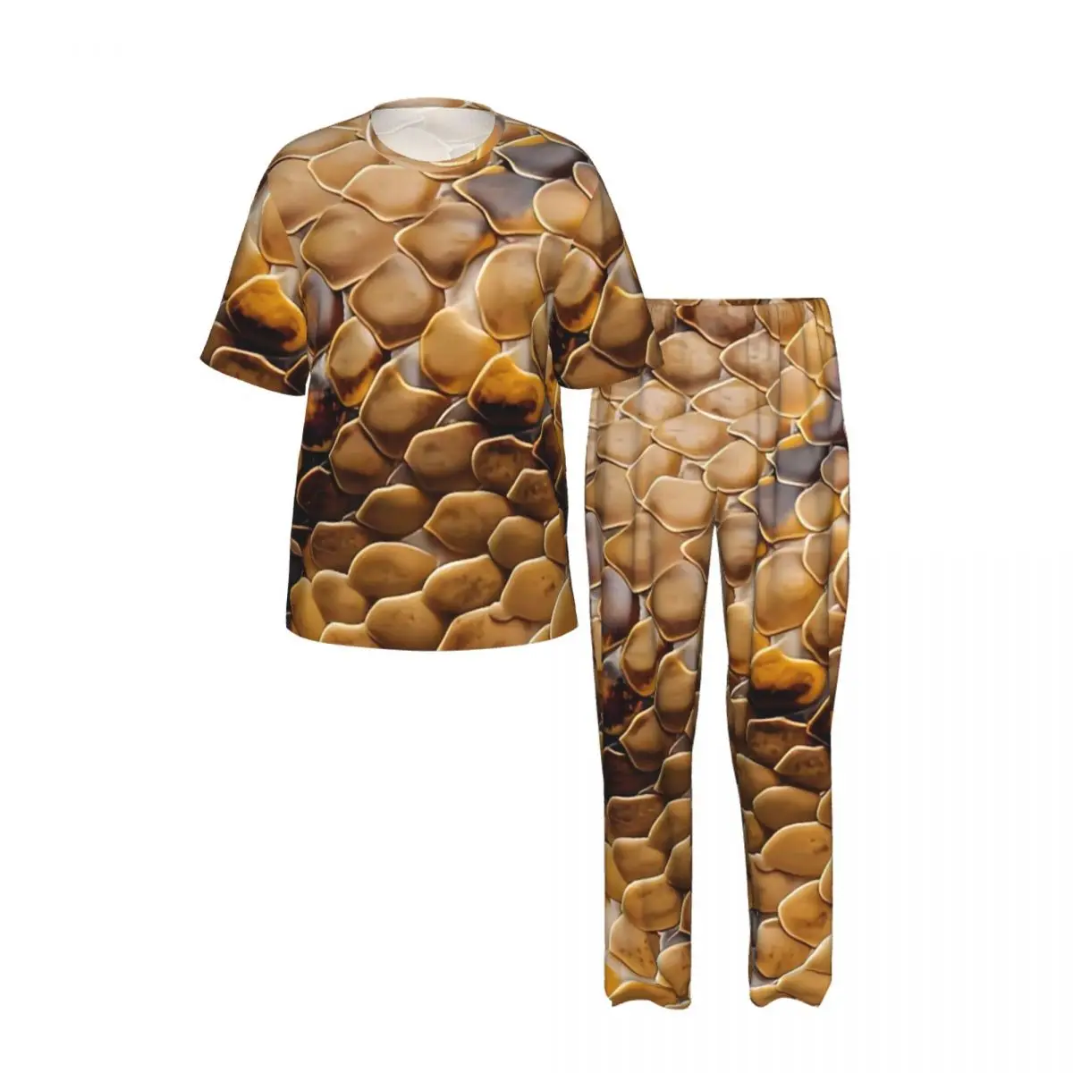 Men Pajamas Set Snake Skin Short Sleeve Spring Summer Lounge Sleepwear Male Nightwear