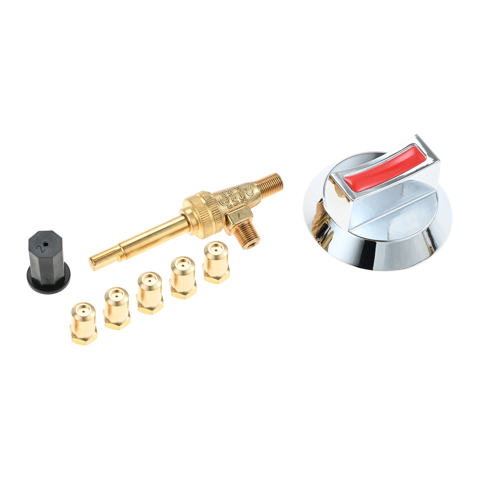 1Set Zinc Alloy Brass Gas Stove Valve with Knob 5Pcs Orifice 0.7-3.2mm 1/2 PSI for LP Natural Gas Range Burner Replacement