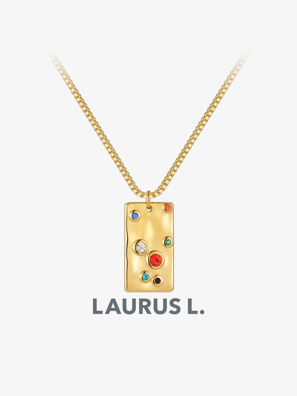 

LAURUS L Colorful Cubic Zirconia Square Pendant Necklace Gold Tone Stainless Steel Box Chain Daily Jewelry For Women Female