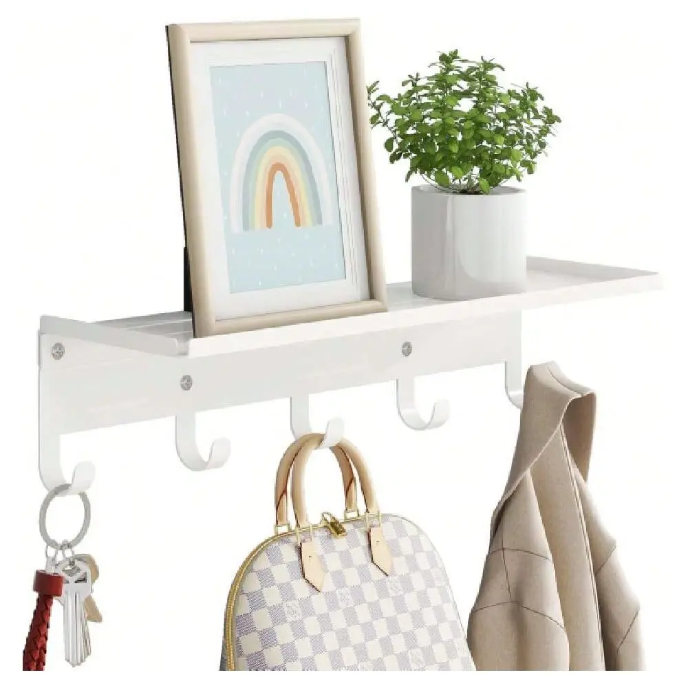 

With Hooks, 17 Inch Coat Rack Wall Mount With 5 Hooks With Shelf, Metal Entryway Coat Hangers Storage Clothes, Bags, Purse, Key