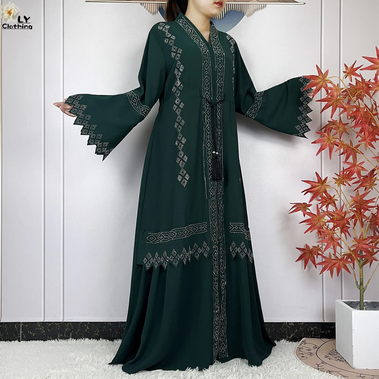 New Style Dubai Women Elegant Dress Long Sleeve Chiffon Women Clothing Muslim Women Dress Islamic Robe Open African Casual Abaya