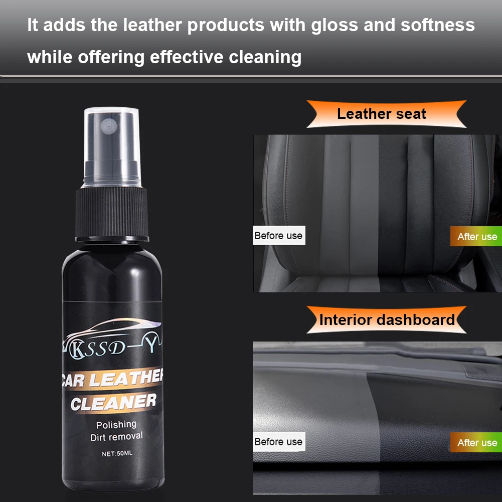 50ml Car Leather Cleaner Leather Seat Upholstery Sofa Leather Bag Stain Remover Cleaner Care Refurbishing Spray