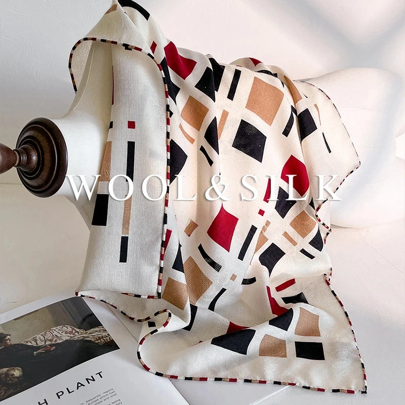30% Silk 70% Wool Women's Scarf Winter Silk Wool Square Scarf Women Brand Luxury Scarf Accessories Man Neck Warmer