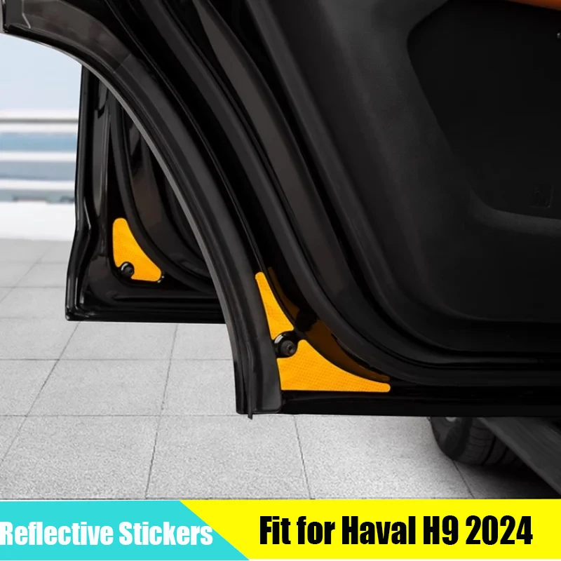 

Светоотражающие наклейки на дверь автомобиля, пригодные для GWM Haval H9 2024 2025, модифицированные автомобильные ленты для предотвращения столкновений, предупреждающие наклейки с логотипом, аксессуары