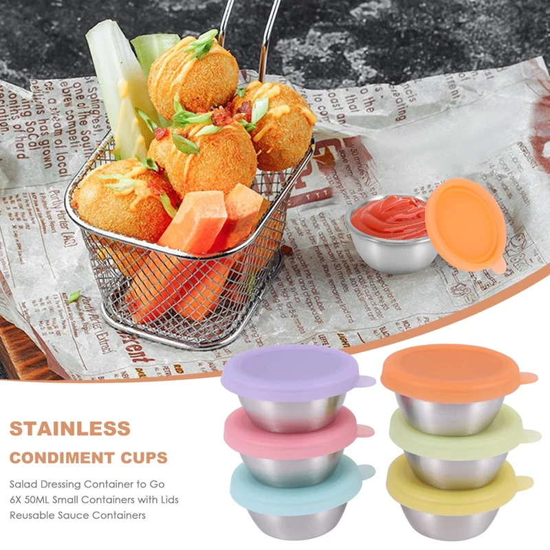 6 Pcs Salad Dressing Container To Go, 50ML Small Containers, Reusable Sauce Containers