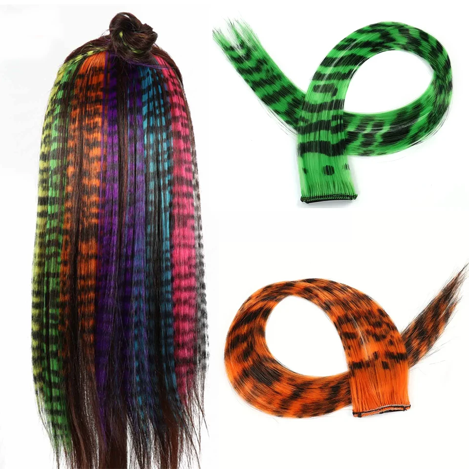 LUPU Synthetic Feather Hair Extension Colorful Fake Hair Clip In One Piece Hairpiece For Women Cosplay Party Y2K Style