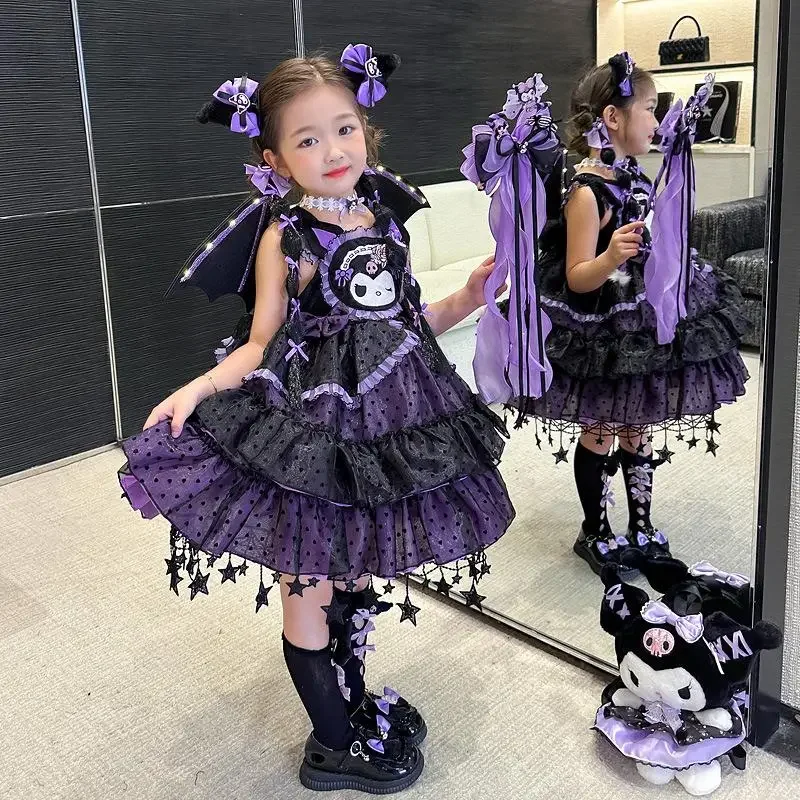 

Anime Kuromi Lolita Skirt for Girls Dress for Children Fashionable Birthday Princess Skirt Tailing Halloween Puffy Skirt Gift