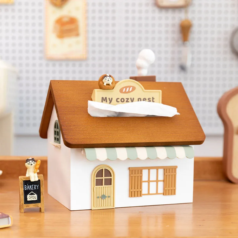 

Nordic Wooden House Shape Tissue Box Ornament Living Room Bedroom Dining Table Tissue Box Storage Kitchen Decoration Accessories