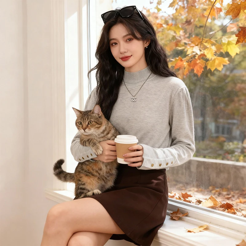 

Chic Half-High Collar Knitted Base Shirt Women's Autumn Winter Unique Stylish Inner Wear Sweater Fashionable Commute Style