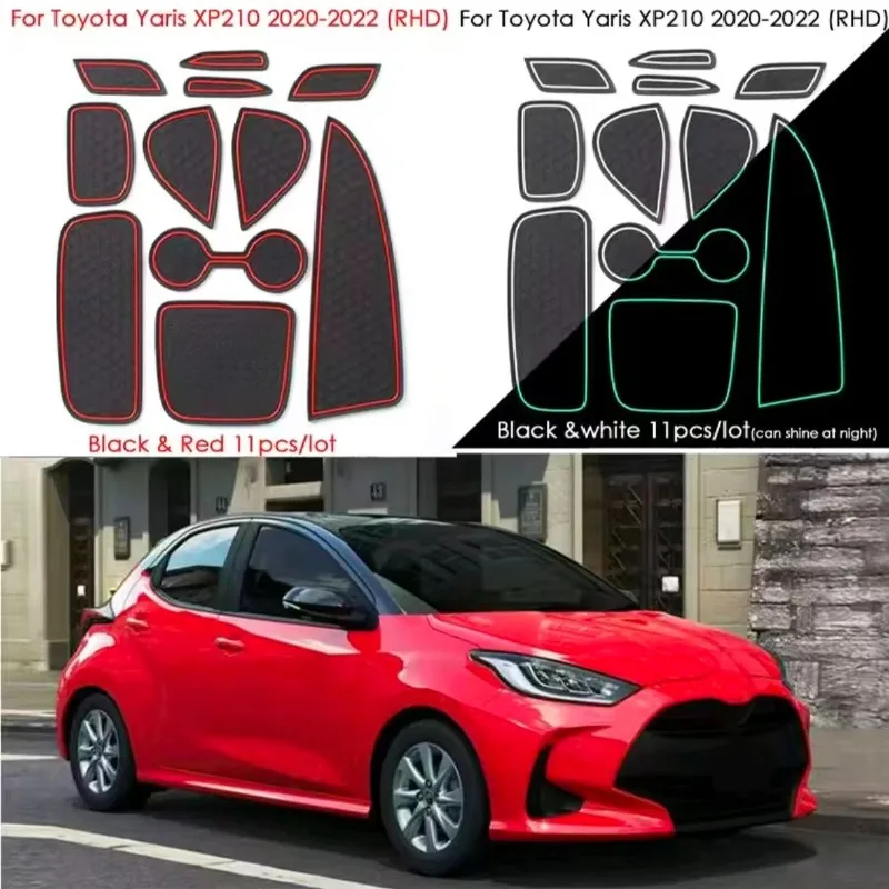 For Toyota Yaris 2020 2021 Rubber Anti-slip Mat Door Groove Cup Pad Phone Cushion Gate Slot Coaster Car Interior Accessories