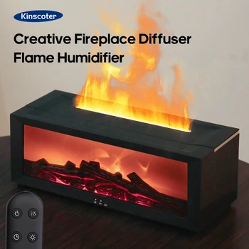 Fireplace Aroma Diffuser Creative Flame Air Humidifier Waterless Auto-Off Protection with Remote for Home Bedroom Holiday Gifts