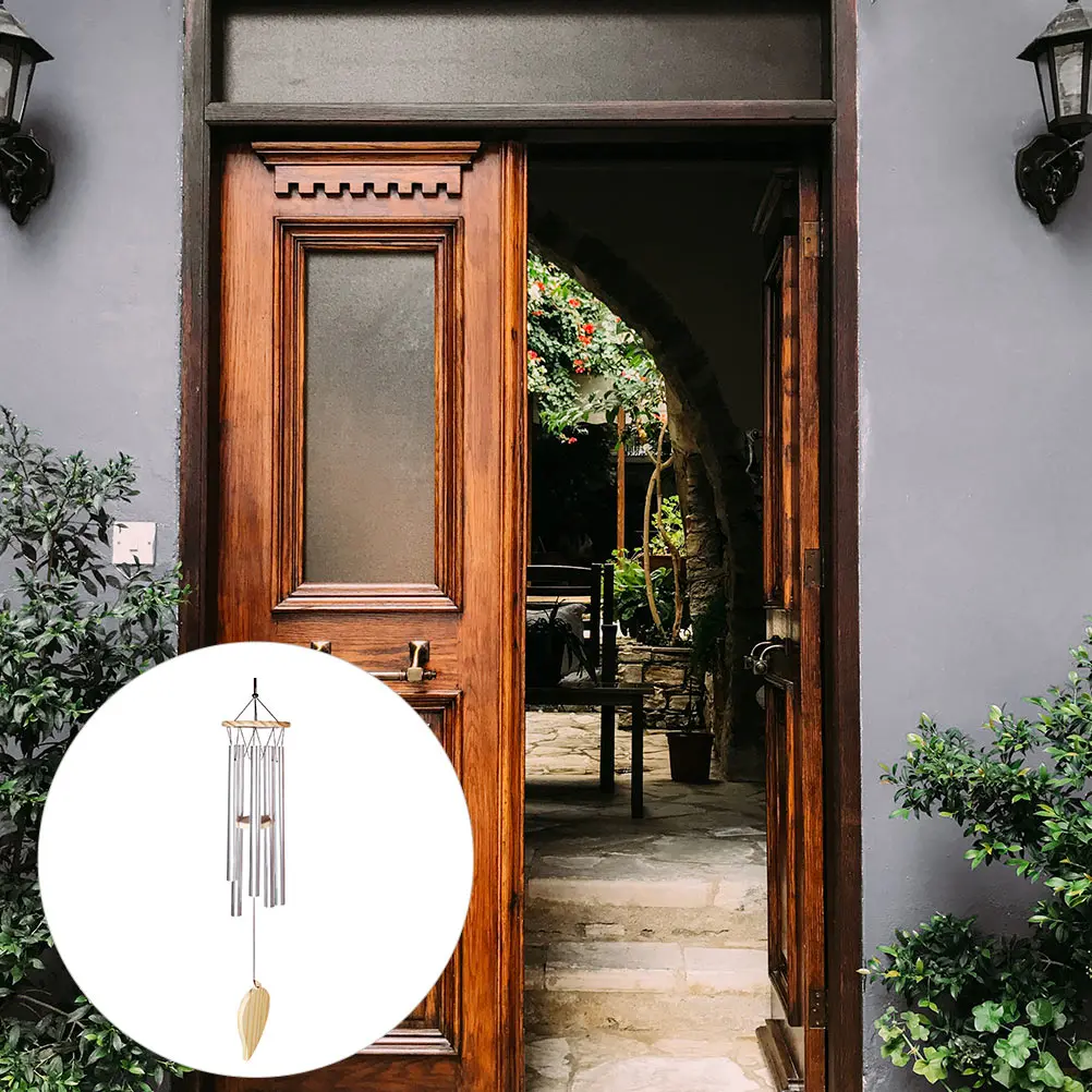 

1Pcs Metal Wind Chime Silver Aluminum Tube Solid Wood Pendant Elegant Decoration Bedroom Garden Outdoor Sound Relaxation